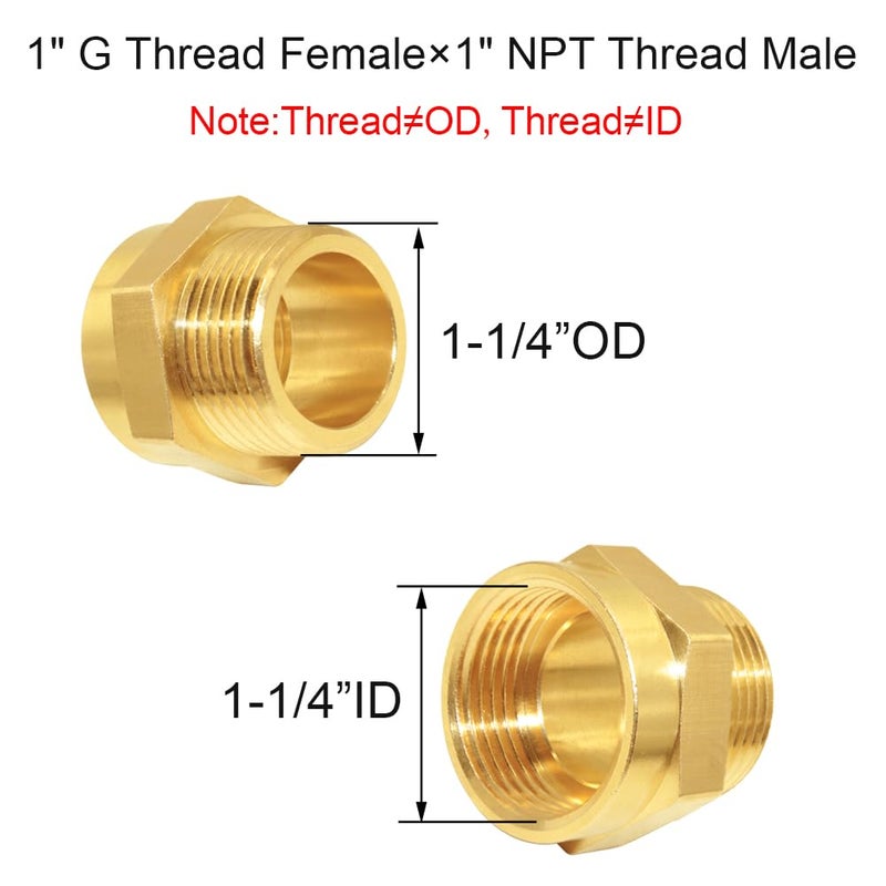 Joywayus Brass Fitting 1" G Thread FemaleÃ—1" NPT Thread Male Brass Pipe Fitting Adapter - Image 2